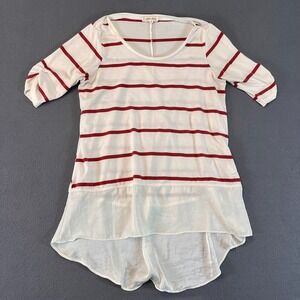 Lilis Closet Womens Red White Striped 3/4 Sleeve Round Neck Blouse Top Size Sm